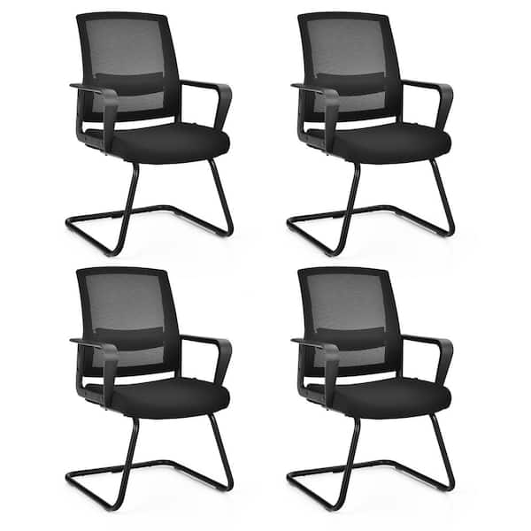 Gymax Set of 4 Black Conference Chairs Mesh Reception Office Guest Chairs w/Lumbar Support
