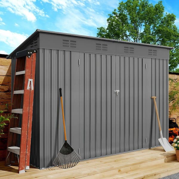 4 ft. W x 9 ft. D Metal Shed with Sloping Roof and 6 Vents, 2 Swing Doors, Outdoor Storage Sheds in Gray (34 sq. ft. )