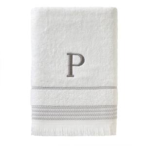 Casual Monogram Letter P Bath Towel, white, cotton