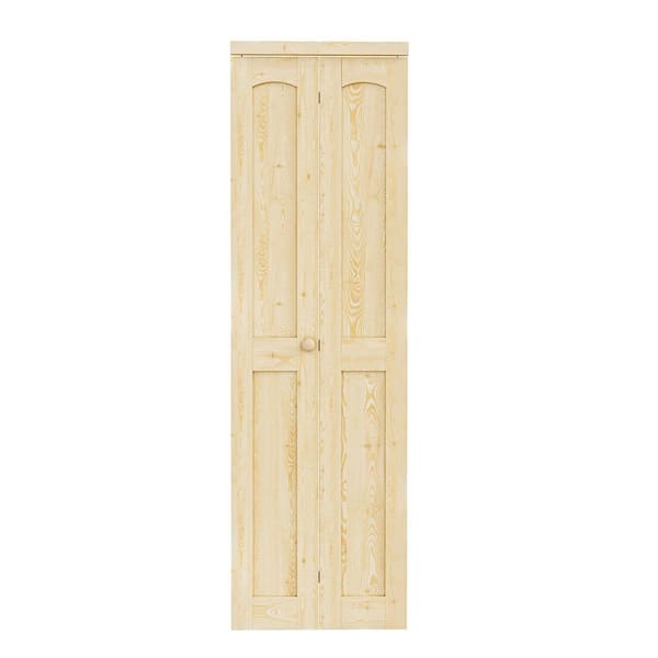 24 in. x 80 in. Arch Panel 2-Lite Solid Core Unfinished Pine Wood Interior Closet Bi-fold Door with Hardware