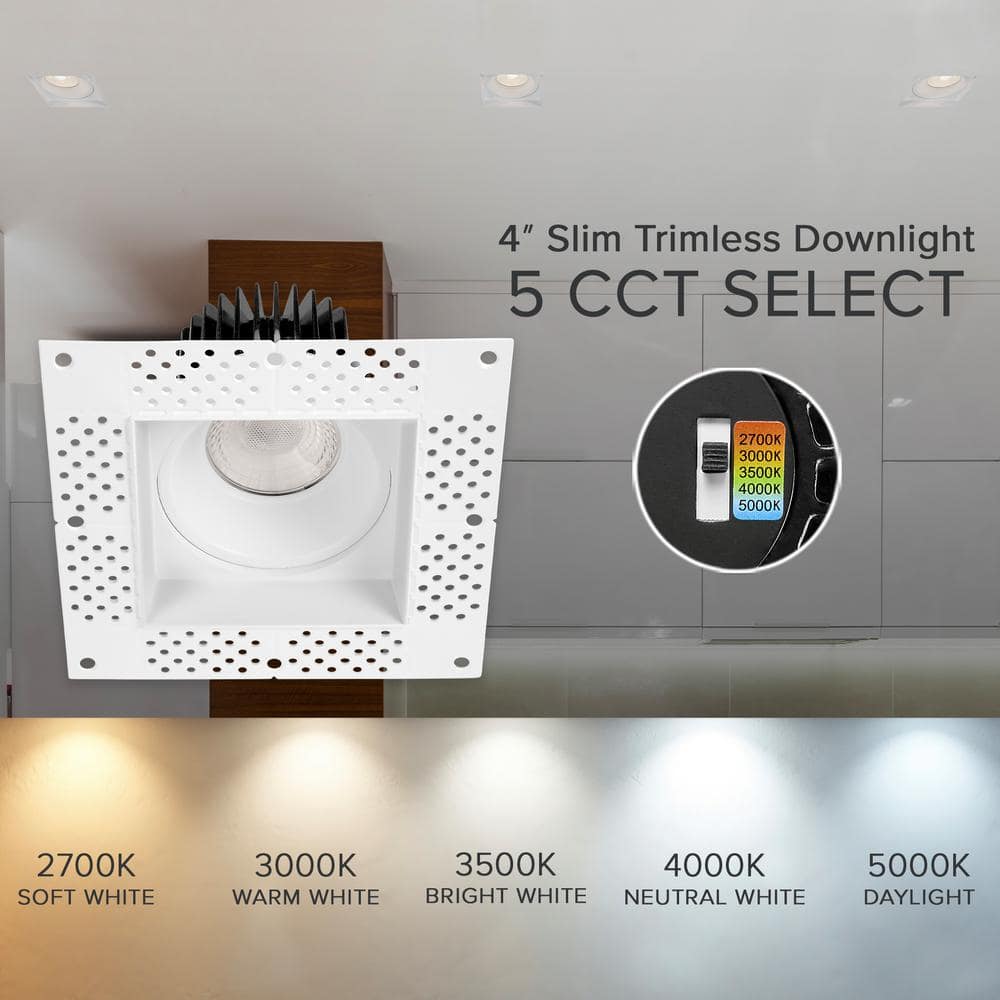4" White Aluminum Trimless Recessed LED Downlight