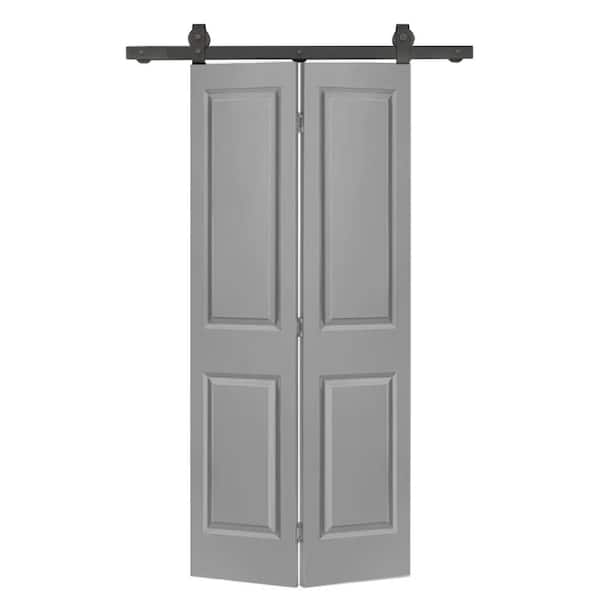 CALHOME 24 in. x 80 in. 2 Panel Light Gray Painted MDF Composite Bi-Fold Barn Door with Sliding Hardware Kit