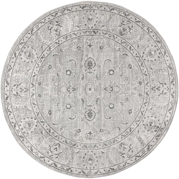 Modern Persian Vintage Medallion Light Grey 5 ft. Round Area Rug