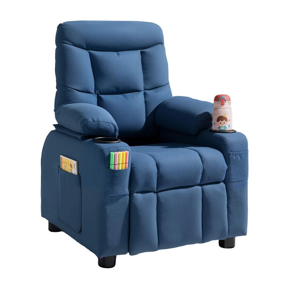 Kids Recliner Chair, Toddler Lounger with Cup Holders & Pockets, Composite Outdoor Chaise Lounge with Blue Cushions price history on PriceWatchPro