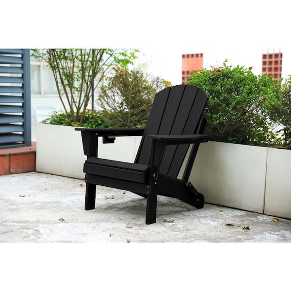 Tenleaf Black Composite Folding Adirondack Chair, Relaxing