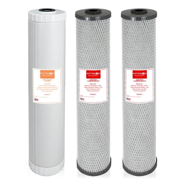 Matterhorn Replacement Filter Set for Salt Free 3-Stage Whole House Water Softner System for Scale and Chlorine Removal