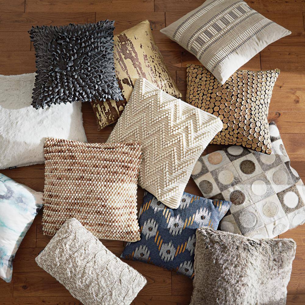 Taupe Greige Feather Fill Square Decorative Pillow