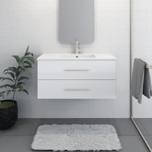Napa 42 in. W x 20 in. D Single Sink Bathroom Vanity Wall Mounted in Glossy White with Acrylic Integrated Countertop