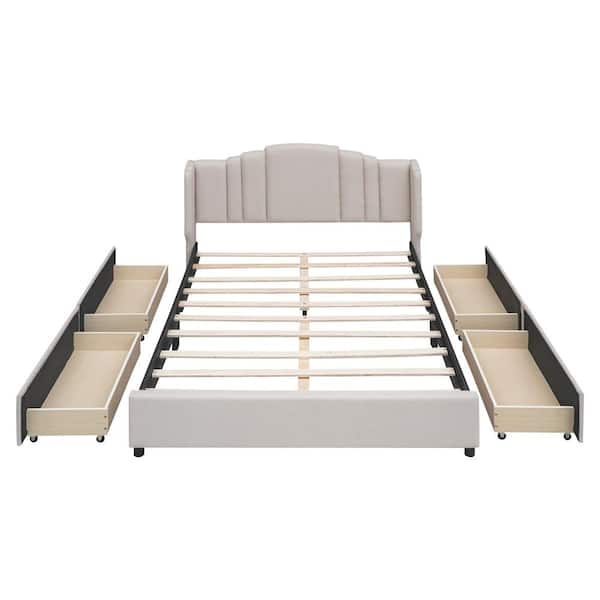 URTR Beige Wood Frame Upholstered Queen Size Platform Bed Frame with  Wingback Headboard and 4 Drawers,Linen Queen Storage Bed T-02108-A - The  Home Depot