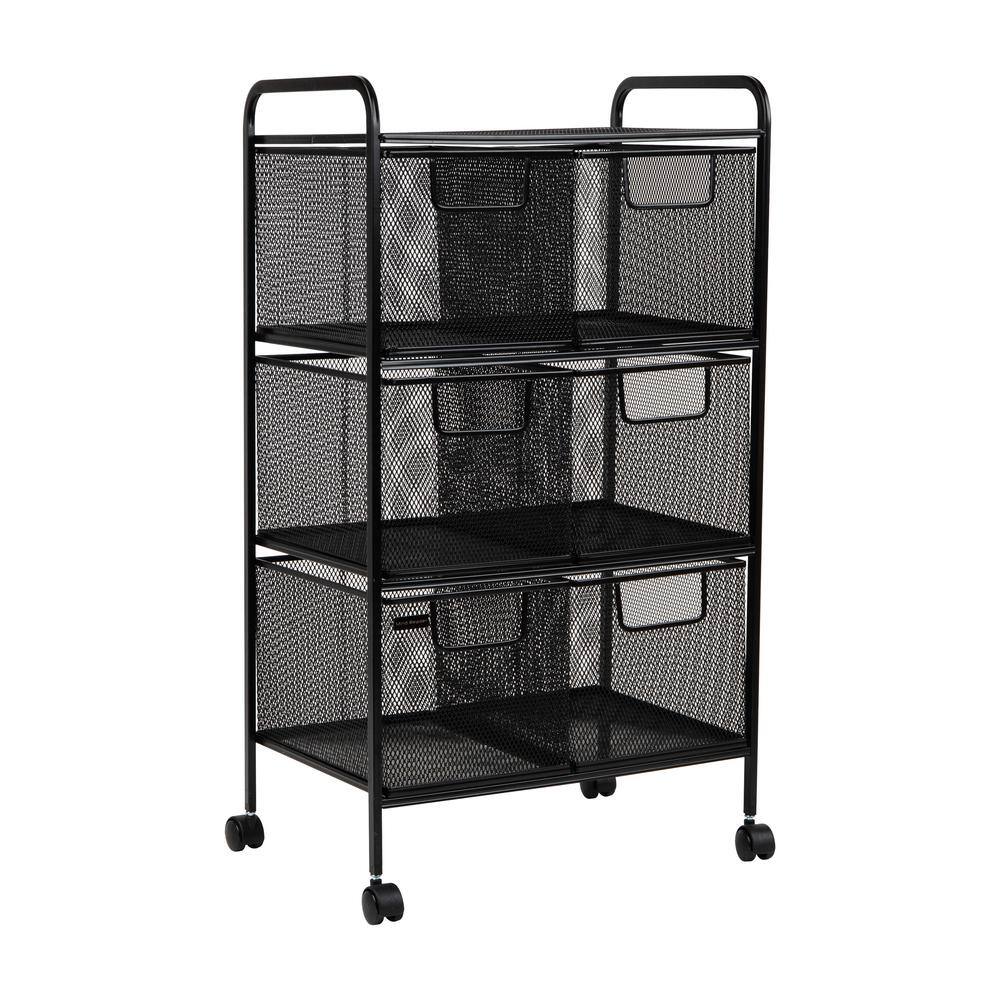 Black Mesh 6-Drawer Rolling Storage Cart with Steel Frame
