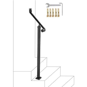 Handrails for Outdoor Steps 1-2 Step Railings Wrought Iron Handrail Single Post Handrails, Black