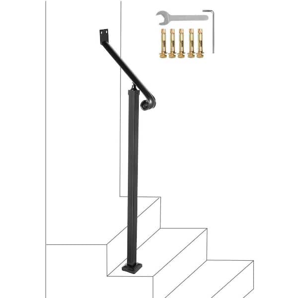 VEVOR Handrails for Outdoor Steps 1-2 Step Railings Wrought Iron Handrail Single Post Handrails, Black