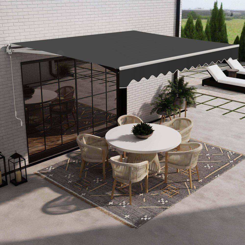 Black 10' x 8' Retractable Patio Awning with White Frame