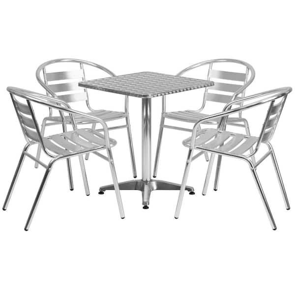5-Piece Metal Square Outdoor Bistro Set Aluminum