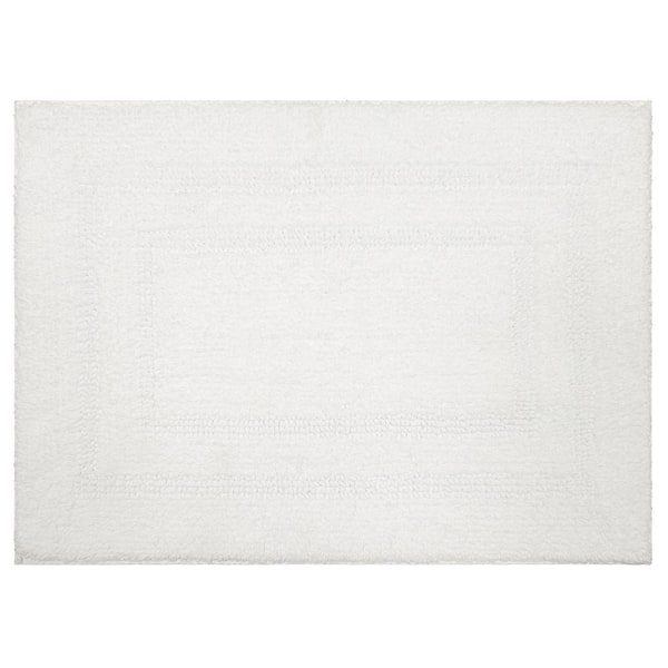 Cotton Reversible White 27 in. x 45 in. White Cotton Machine Washable Bath Mat