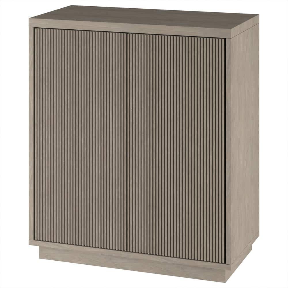 Antiqued Gray Oak Ridged Accent Cabinet with Plinth Base