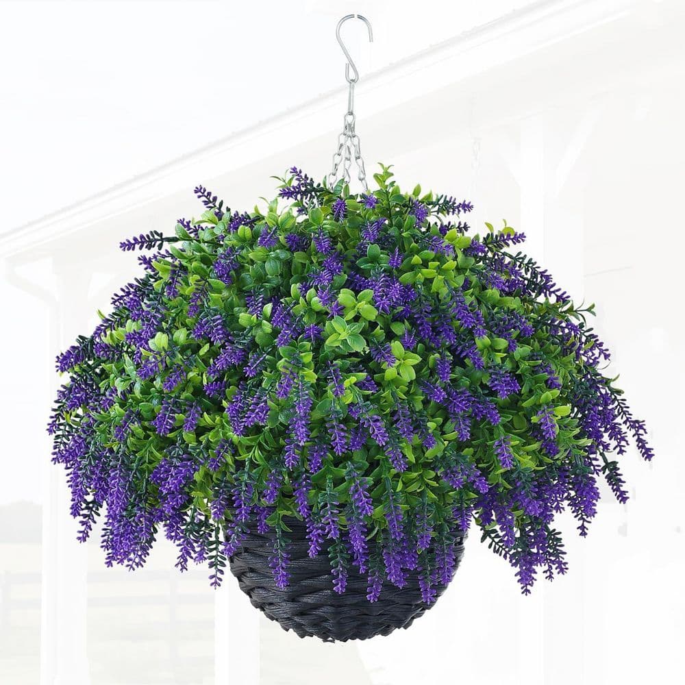 23 in. H Purple Artificial Lavender and Boxwood Flowers with