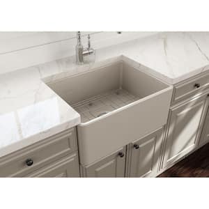Classico Farmhouse Apron Front Fireclay 24 in. Single Bowl Kitchen Sink with Bottom Grid and Strainer in Biscuit