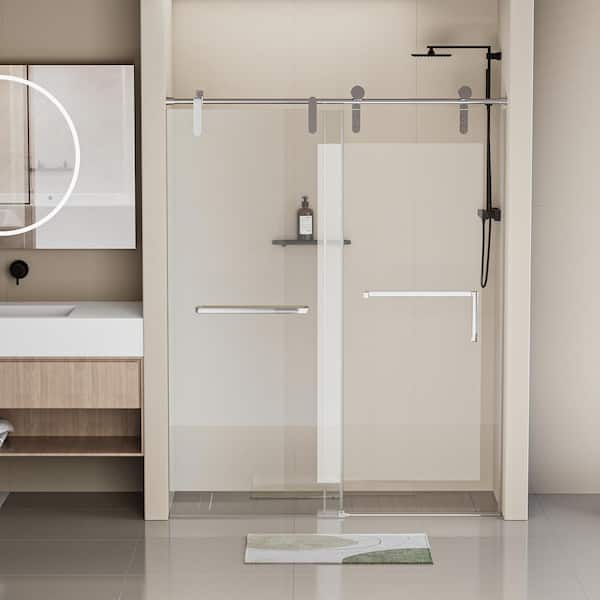 ANGELES HOME 44 in. - 48 in. W x 76 in. H Single Sliding Frameless Shower Door 5/16 in. (8 mm) Clear Tempered Glass, Chrome Finish