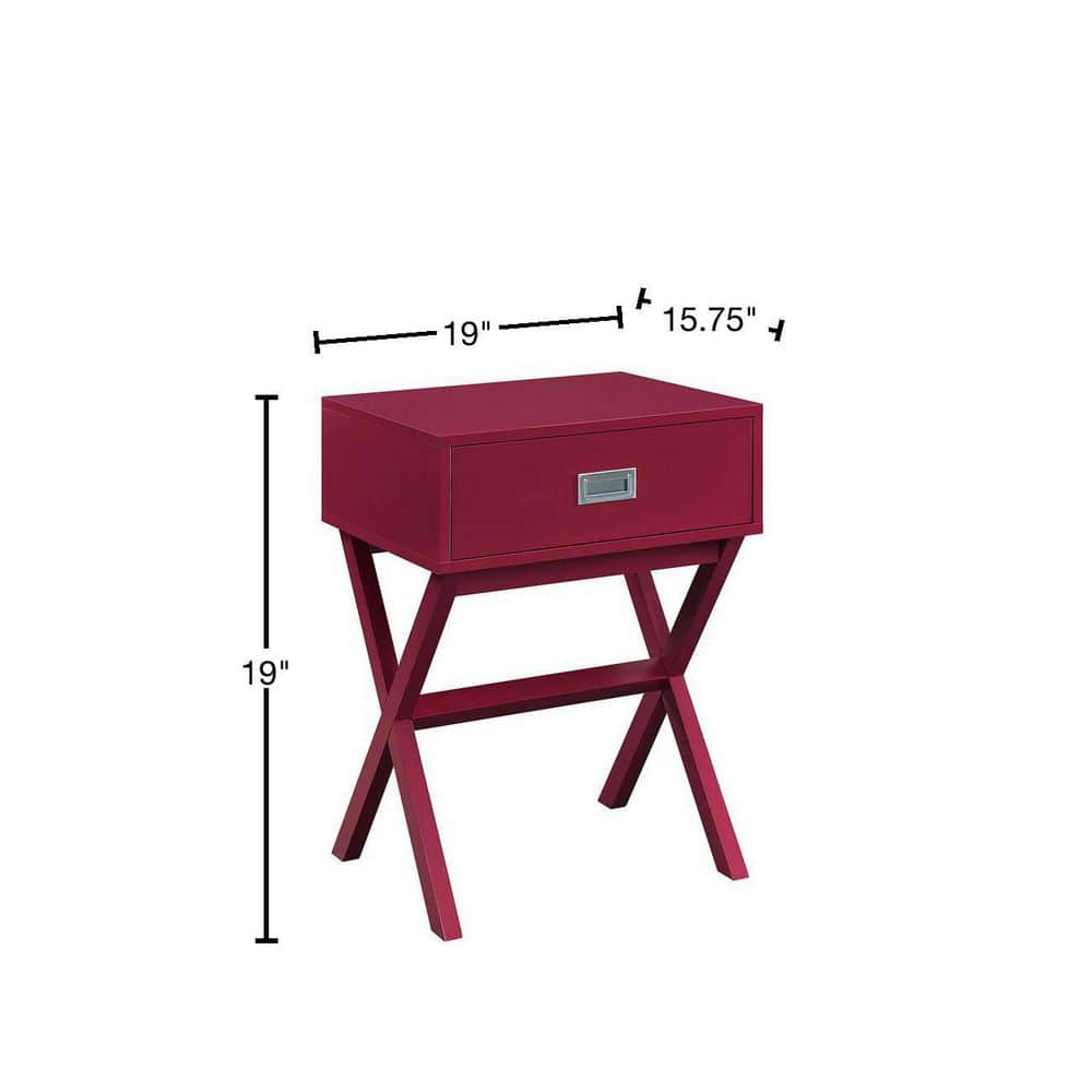 Cranberry Red Wood End Table with Storage Drawer