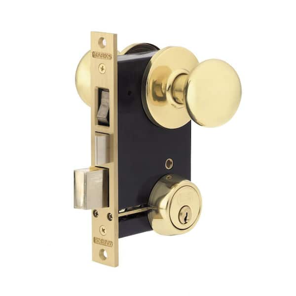 Marks USA Polished Brass Entry Knob with Double Cylinder Deadbolt 22AC/3W The Home Depot