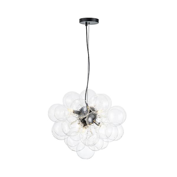 Orbis 6-Light 19.7 in.W Matte Black Bubble Clear Glass Globe Shades Cluster Chandelier for Living Room Kitchen