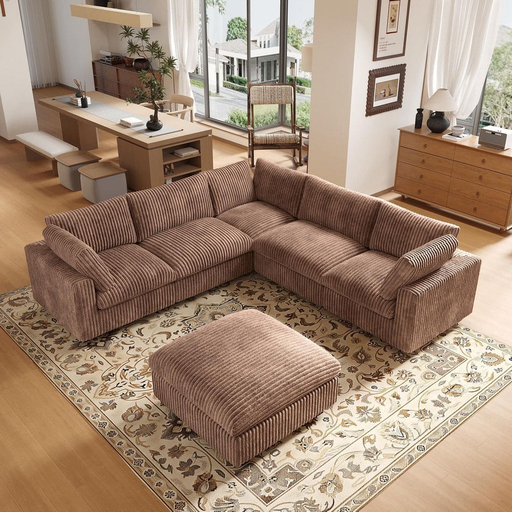 SUPERJUNIOR ウニョク クッション J&E Home 118 in. Rabbit Plush Fabric Square Arm 5-Piece Modular