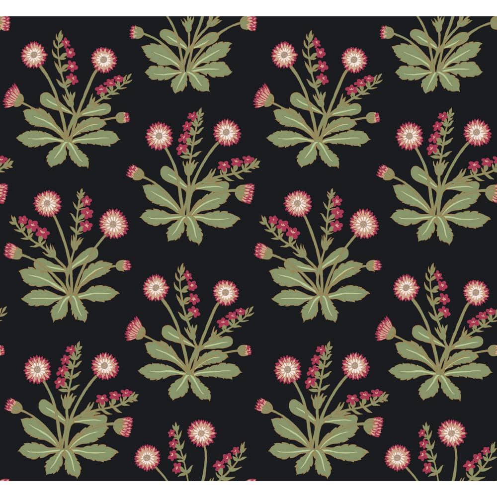 Black and Rose Floral Non-Pasted Washable Wallpaper