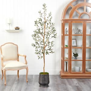 74 in. Olive Artificial Tree in Ribbed Metal Planter