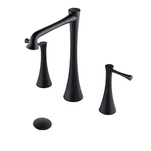 8 in. Widespread Double Handles Bathroom Faucet with Pop Up Drain Assembly in Matte Black