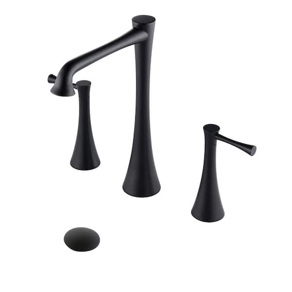 PROOX 8 in. Widespread Double Handles Bathroom Faucet with Pop Up Drain Assembly in Matte Black
