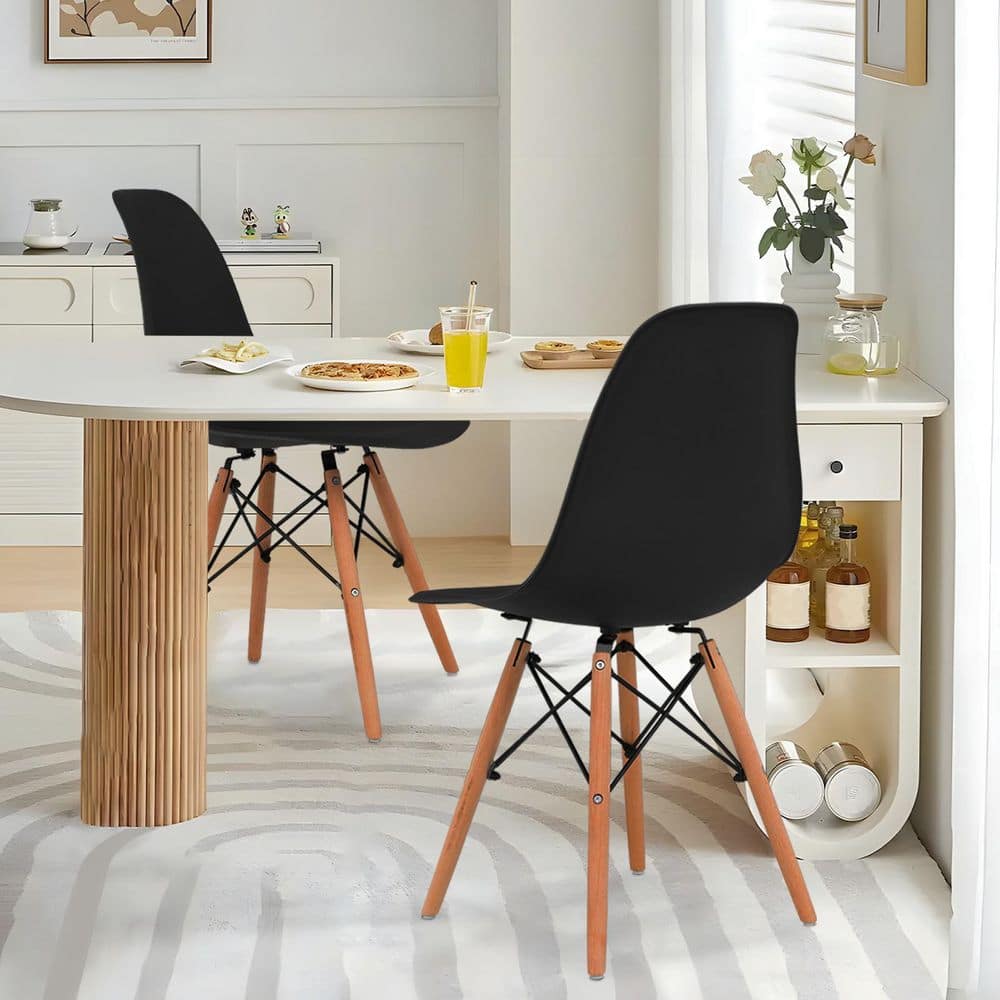 Plastic Bucket Seat Solid Wood Frame Outdoor Dining Chair in Black Set of 2 price history on PriceWatchPro