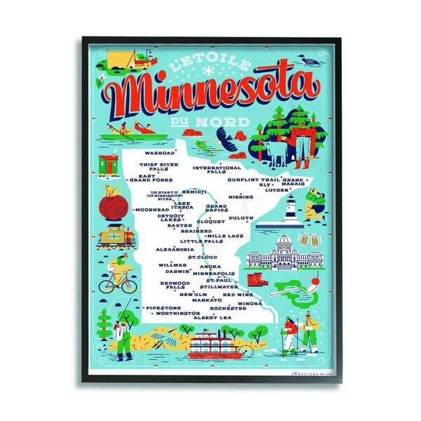 The Stupell Home Decor Collection 16 In X 20 In Minnesota Light Blue And Red Illustrated Scenic Map Poster By Vestiges Framed Wall Art Cw 1510 Fr 16x20 The Home Depot