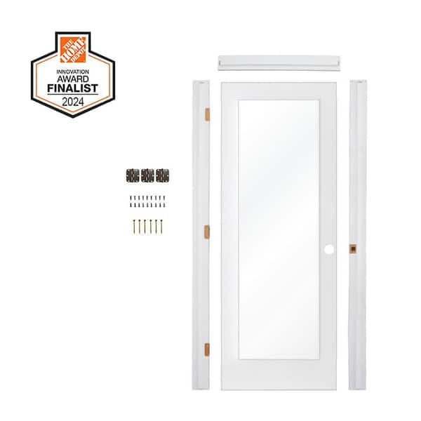 DIY RTA Kit 30 in. x 80 in. 1-Lite Left-Hand Clear Glass Solid Core MDF Primed Single Ready To Assemble Interior Door