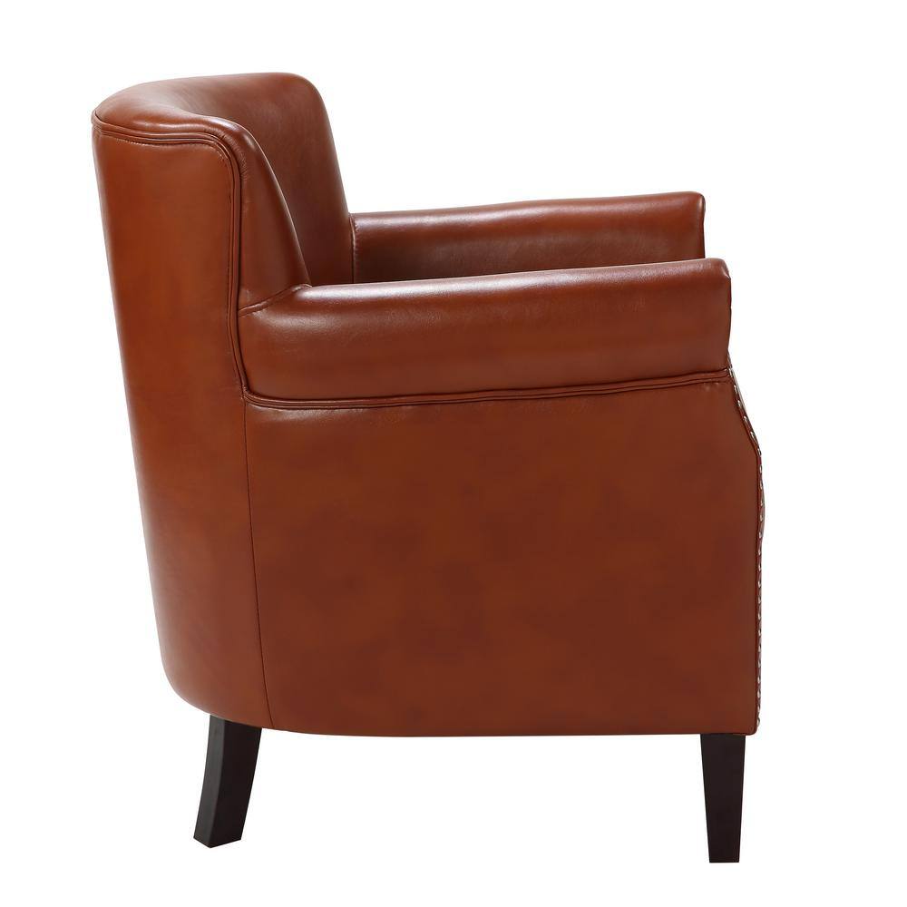 Caramel Leather Club Accent Chair with Wood Frame