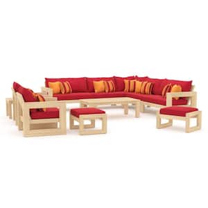 Benson 11-Piece Wood Patio Conversation Set with Sunbrella Sunset Red Cushions