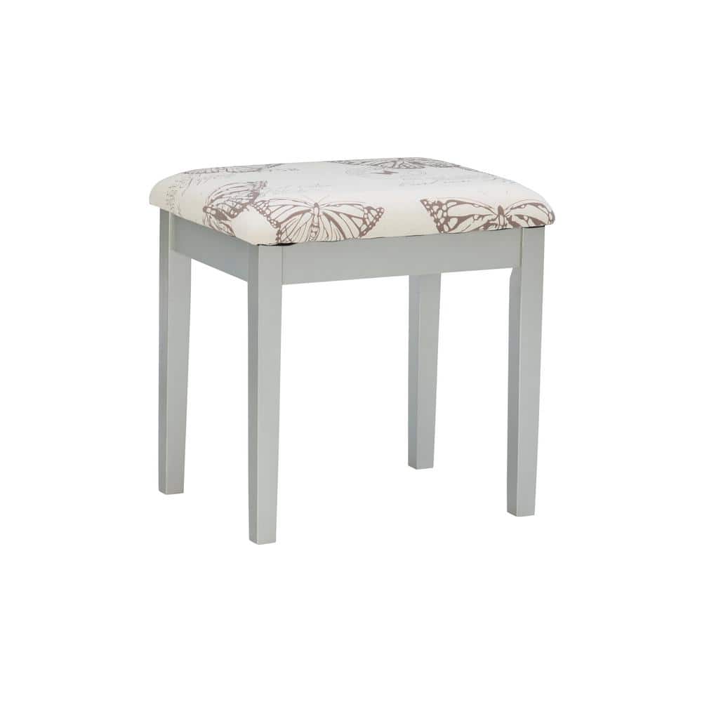 Silver Butterfly 39" Vanity Set with Padded Stool and Flip Top Mirror
