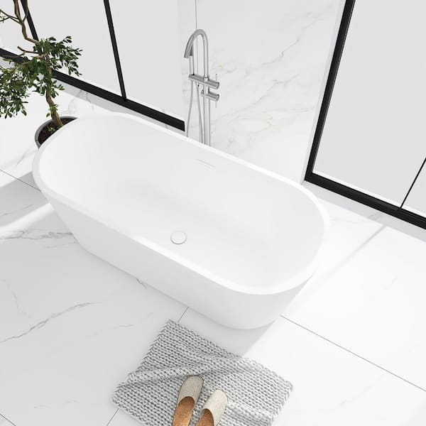 JimsMaison 63 in. x 29.5 in. Acrylic Flatbottom Freestanding Soaking Bathtub in White