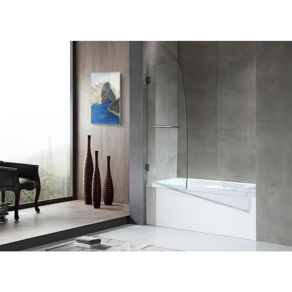 ANZZI 5 ft. Left Drain 34 in. x 58 in. Tub in White with Frameless Hinged Tub Door in Brushed Nickel