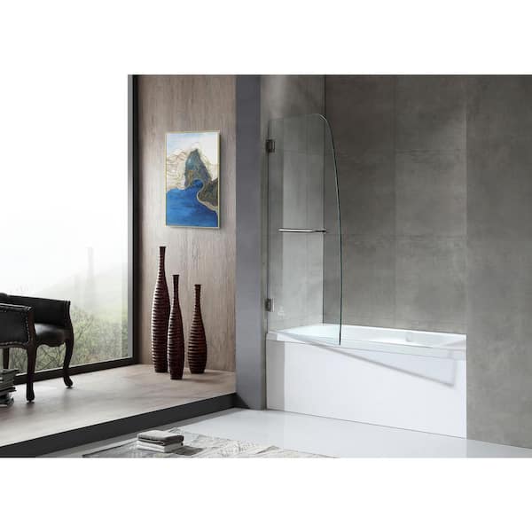 ANZZI 60 in. L x 32 in. W x 79 in. H Left Drain White Rectangular Tub with Frameless Hinged Tub Door in Brushed Nickel Finish