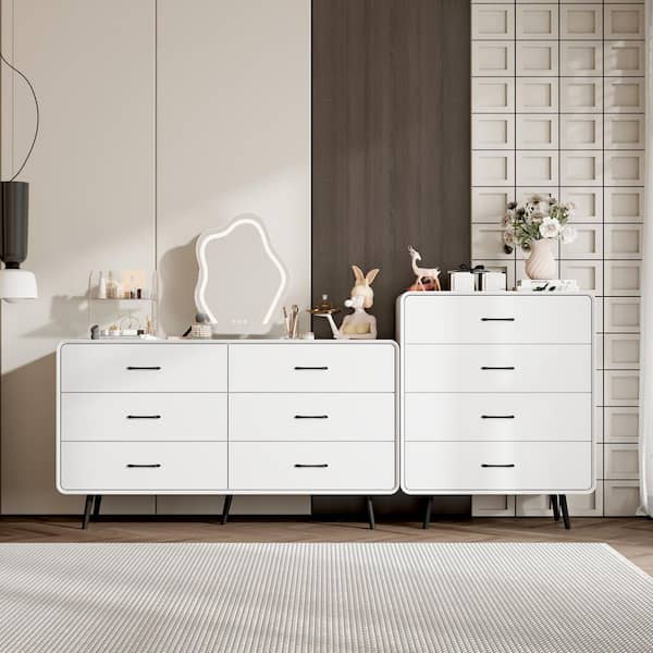 FUFU&GAGA White 10-Drawer 86.4 in. W Dresser without Mirror, Chest of Drawers with Rounded Edges, Storage Cabinet, Sideboard