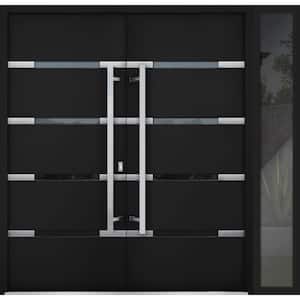 1105 84 in. x 80 in. Left-Hand/Inswing Sidelite Clear Glass Black Enamel Steel Prehung Front Door with Hardware