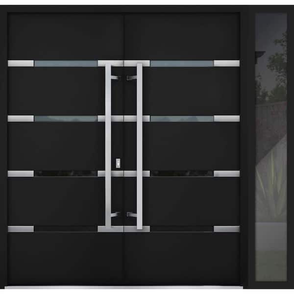 VDOMDOORS 1105 86 in. x 80 in. Left-Hand/Inswing Sidelite Clear Glass Black Enamel Steel Prehung Front Door with Hardware