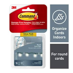 Round Cord Clips, Clear, Damage Free Organizing, 10 Cord Clips and 12 Strips