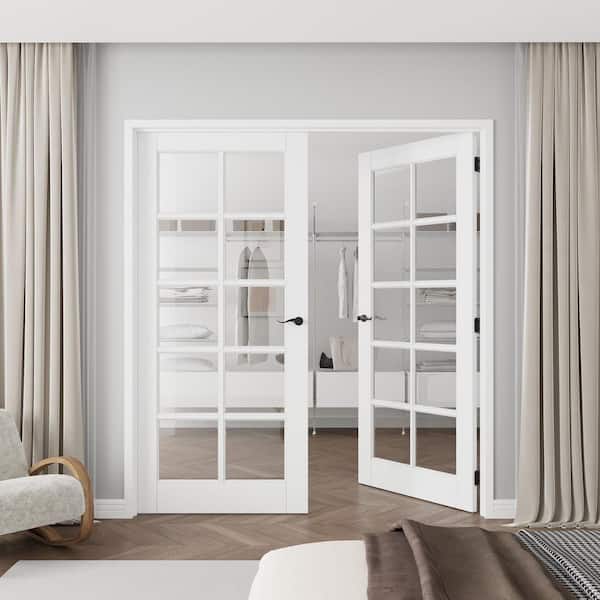 Assembly Required 72 in. x 80 in. Universal Handed 10-Lite Clear Glass White Wood French Door Kit w/Separate Jamb