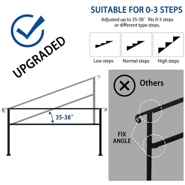 FUFU&GAGA 36 in. H x 82 in. W Black Iron Stair Railing Kit Handrails Adjustable Exterior Stair for Outdoor Steps Fit 5 or 6 Step