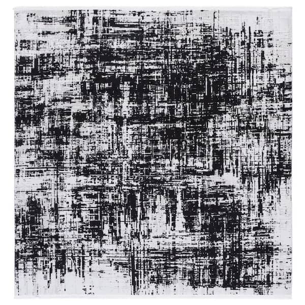 Mila 7 ft. x 7 ft. Ivory/Black Distressed Modern Square Area Rug
