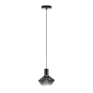 Ponzano 7.87 in. W x 72 in. H 1-Light Black Chrome Mini Pendant Light with Smoked Glass Shade
