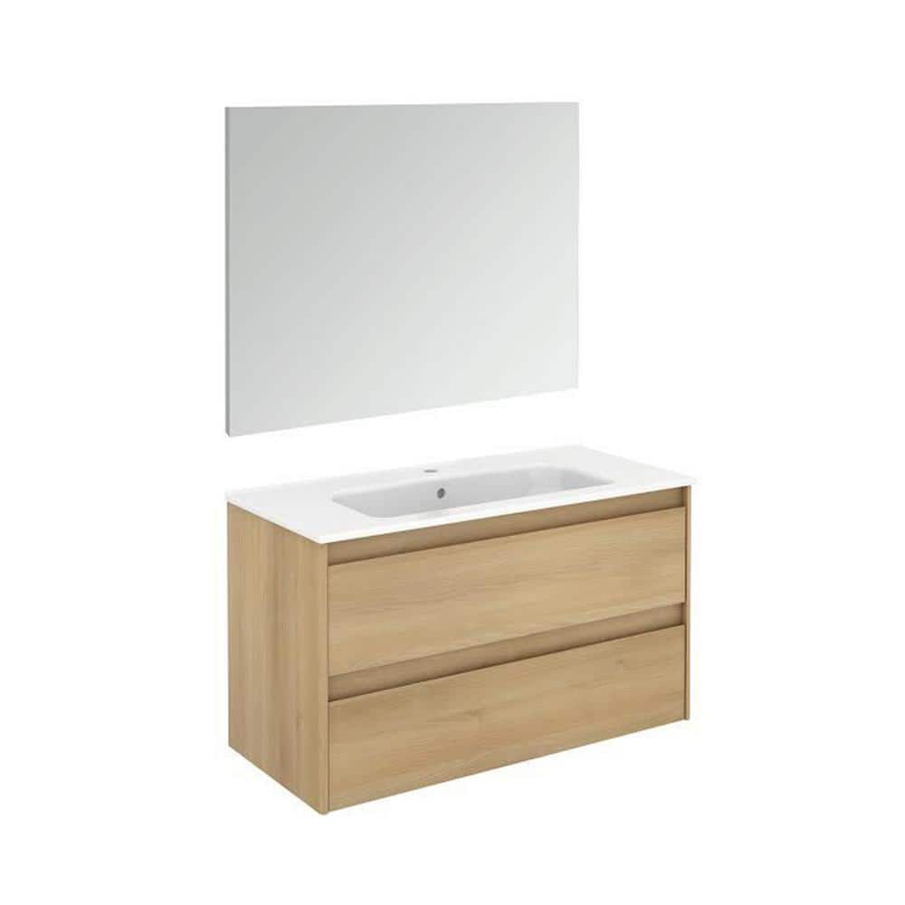 WS Bath Collections Ambra 39.8 in. W x 18.1 in. D x 22.3 in. H Complete Bathroom Vanity Unit in Nordic Oak with Mirror -  Ambra100Pack1NO