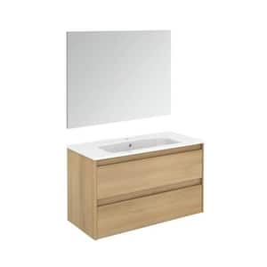 Ambra 39.8 in. W x 18.1 in. D x 22.3 in. H Complete Bathroom Vanity Unit in Nordic Oak with Mirror